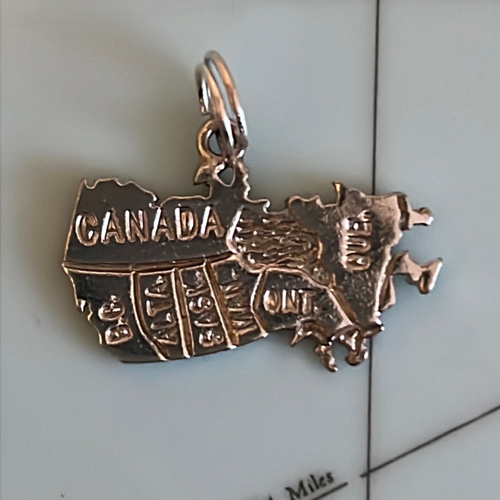 2/$30 Sterling Silver Map of Canada Charm - Vintage